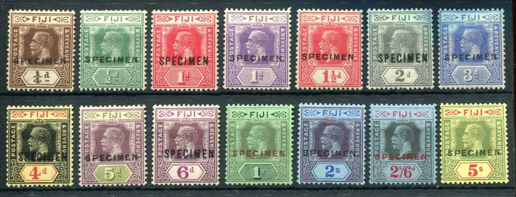 Fiji 1922/27 ¼d to 5/- KGV script wmk ovptd ... Image 1++