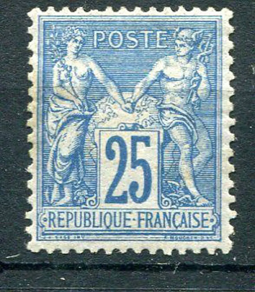 France 1876/85 25¢ blue Type II. MH with small ... Image 1++