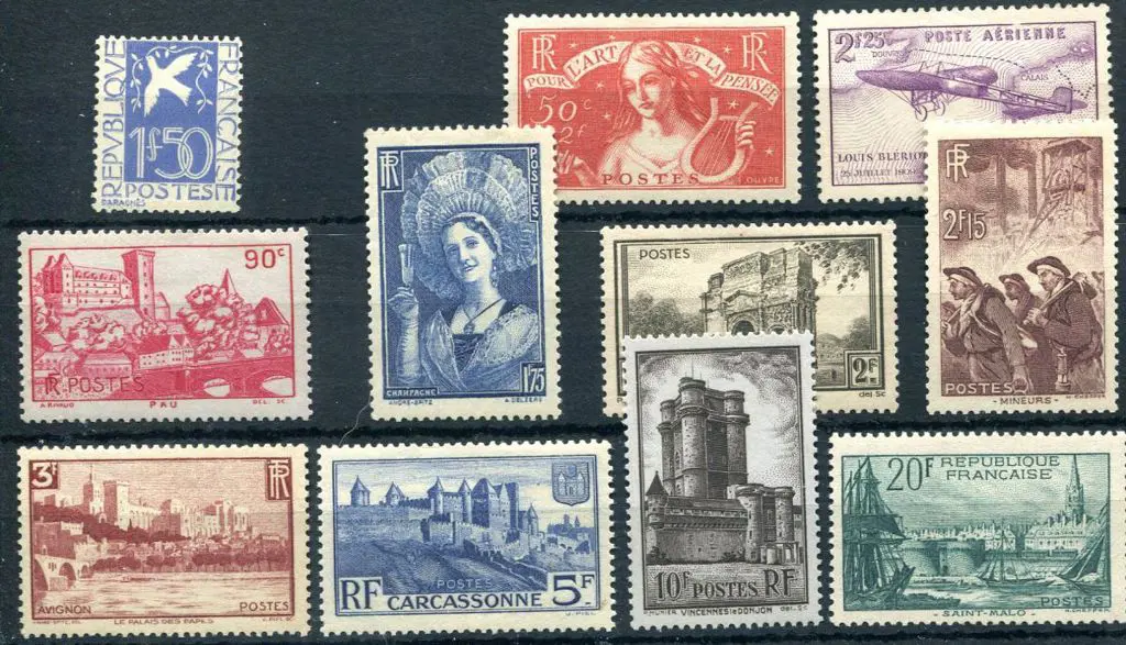 France 1934 1f50 Peace, 2f25 Bleriot & 1935 50c + ... Image 1++