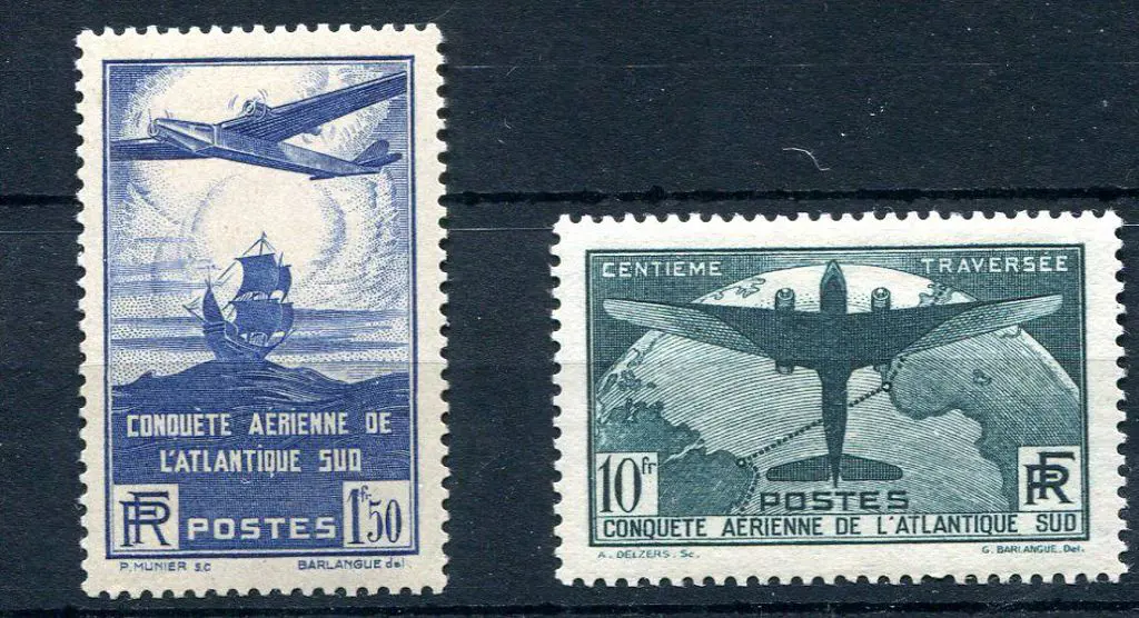 France 1936 1f50 & 10f Trans-Atlantic Flight. MLH, ... Image 1++