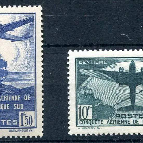 France 1936 1f50 & 10f Trans-Atlantic Flight. MLH, ...