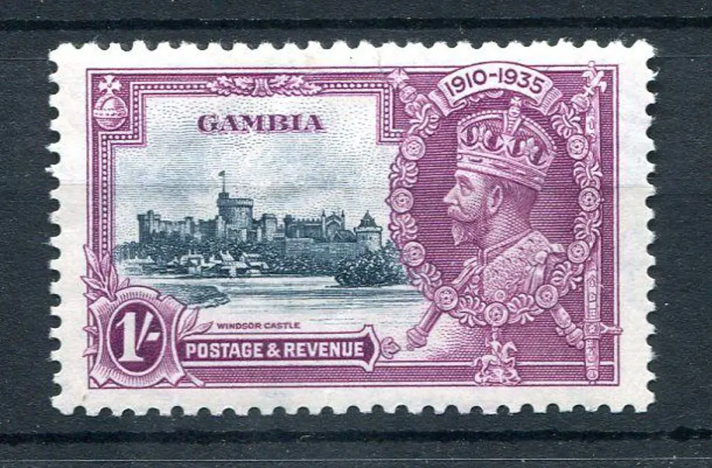 Gambia 1935 1/- Silver Jubilee with "lightning ... Image 1++