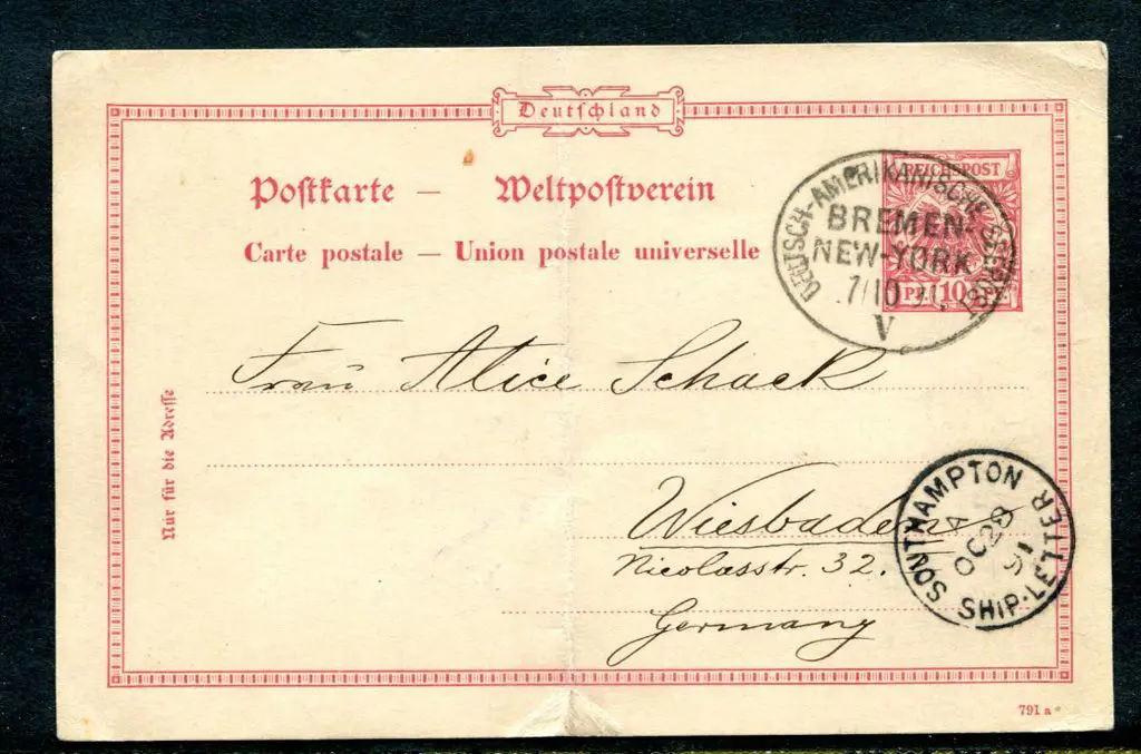 Germany 1891 10pf UPU pre-stamped postcard ... Image 1++