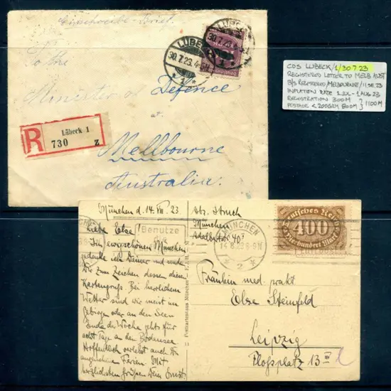 Germany 1923 (30th July)) Lubeck to Melbourne ...