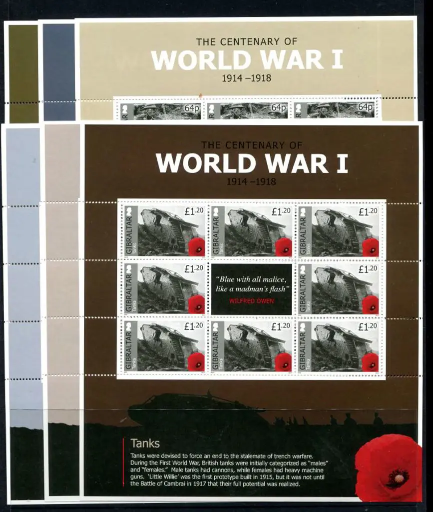 Gibraltar 2015 WWI Cent & 2016 Battle of the Somme ... Image 1++