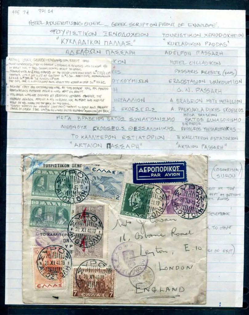 Greece 1940 (20th Nov) Censored Airmail cover to ... Image 1++
