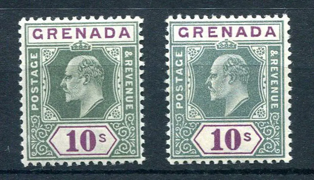 Grenada 1902 10/- KEVII with CA wmk MUH & 10/- ... Image 1++