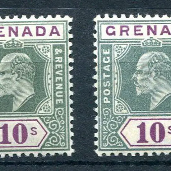 Grenada 1902 10/- KEVII with CA wmk MUH & 10/- ...
