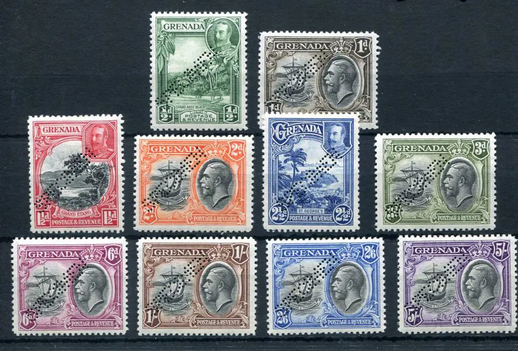 Grenada 1935/44 KGV Colony Badge set of 10 to 5/- ... Image 1++