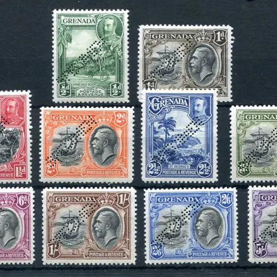 Grenada 1935/44 KGV Colony Badge set of 10 to 5/- ...