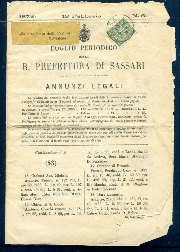 Italy 1863 1¢ grey-green used as newspaper stamp ... Image 1++
