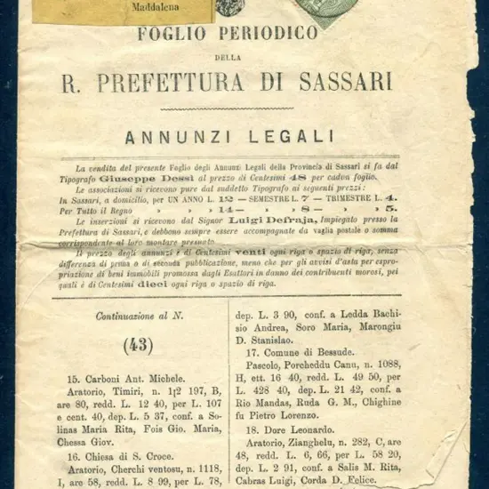 Italy 1863 1¢ grey-green used as newspaper stamp ...