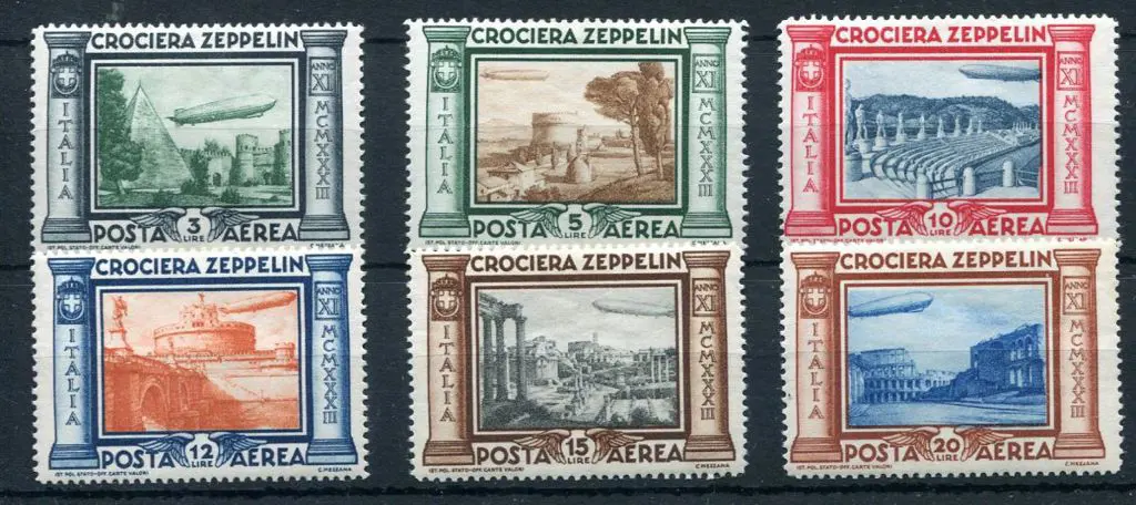 Italy 1933 Zeppelin set of 6 to 20l. MVLH. SG ... Image 1++