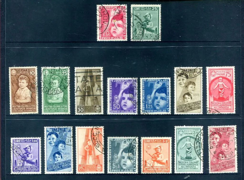 Italy 1937 Child Welfare set of 16. Fine used, 30¢ ... Image 1++
