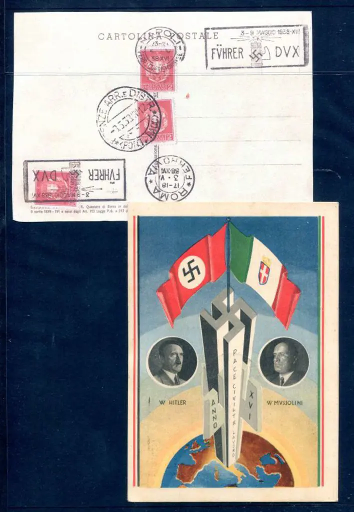 Italy 1938 (3rd May) Hitler & Mussolini colour ... Image 1++