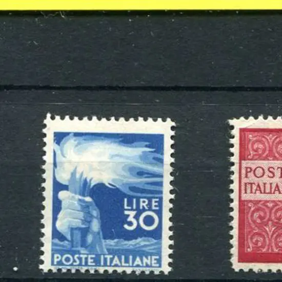Italy 1945/48 25l green, 30l blue & 100l carmine ...