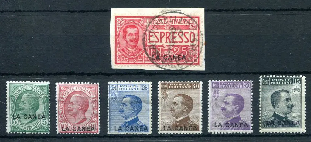 Italian P.O. in Crete 1906 "La Canca" ovpts on 25¢ ... Image 1++
