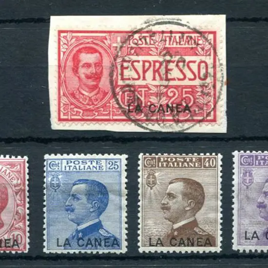 Italian P.O. in Crete 1906 "La Canca" ovpts on 25¢ ...