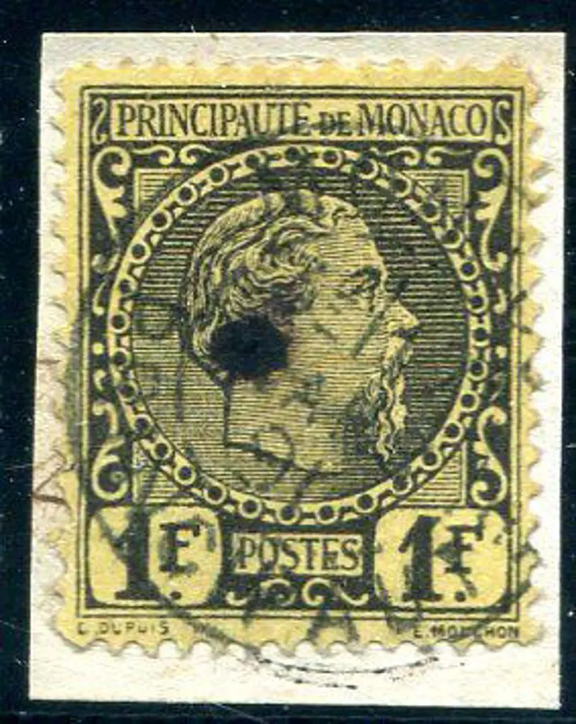 Monaco 1885 1f black on yellow Prince Charles III. ... Image 1++