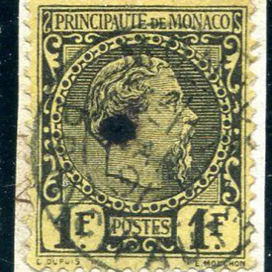 Monaco 1885 1f black on yellow Prince Charles III. ...