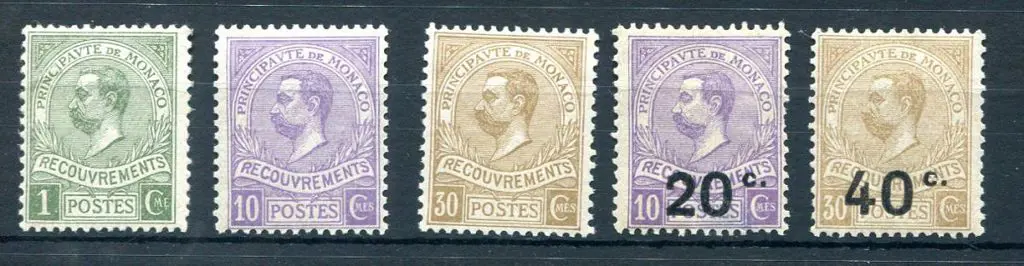 Monaco 1911/19 Postage Dues with 1¢, 10¢, 30¢ & ... Image 1++