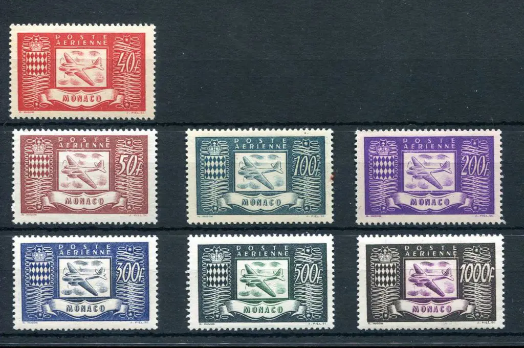 Monaco 1946/49 Airs set of 7 to 1000f. 300f to ... Image 1++