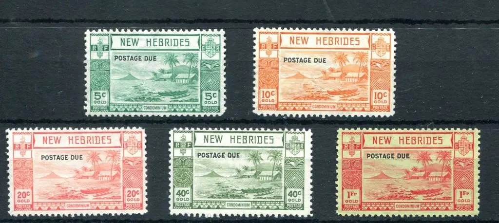 New Hebrides 1938 5c to 1f "POSTAGE DUE" ovpts. ... Image 1++