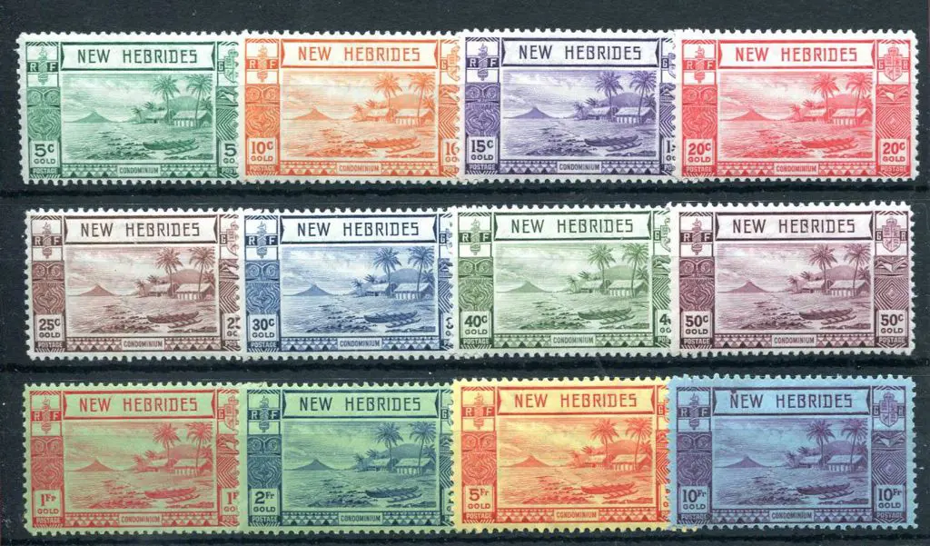 New Hebrides 1938 Gold Currency set of 12 to 10f. ... Image 1++