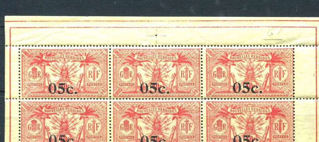 New Hebrides - French 1921 "05¢." on 40¢ in top ... Image 1++