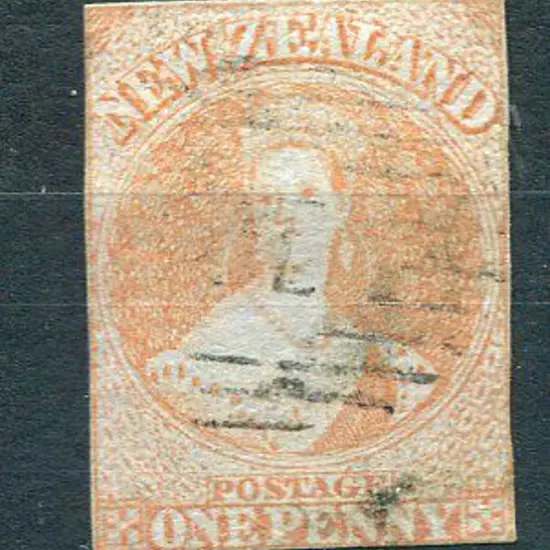 New Zealand 1855/58 1d red on blue paper, touching ...
