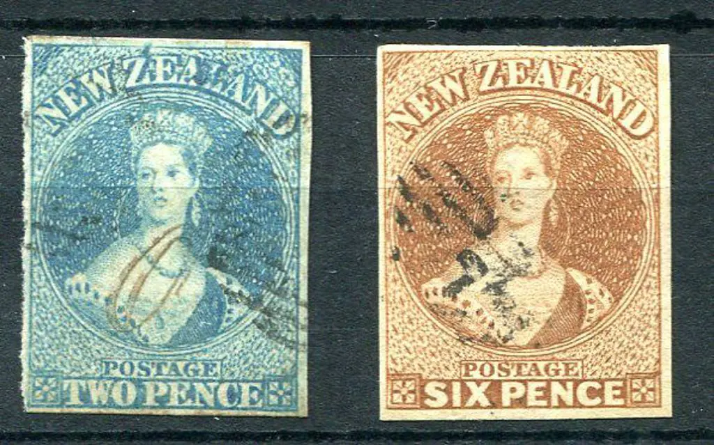 New Zealand 1857/63 2d pale blue & 6d brown 4 ... Image 1++