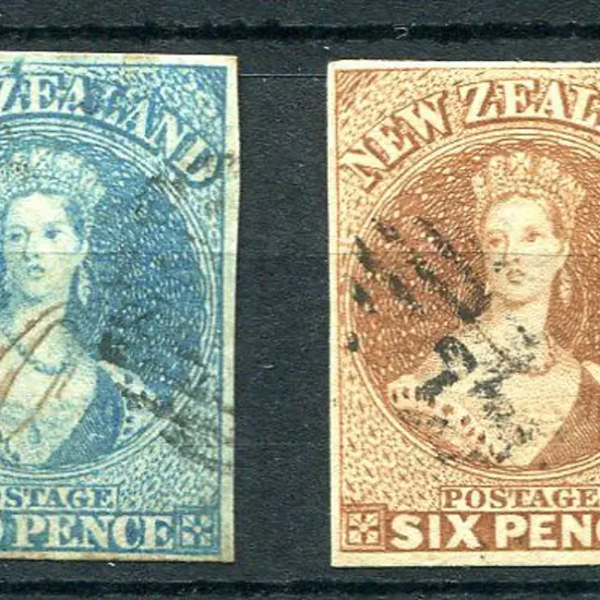 New Zealand 1857/63 2d pale blue & 6d brown 4 ...