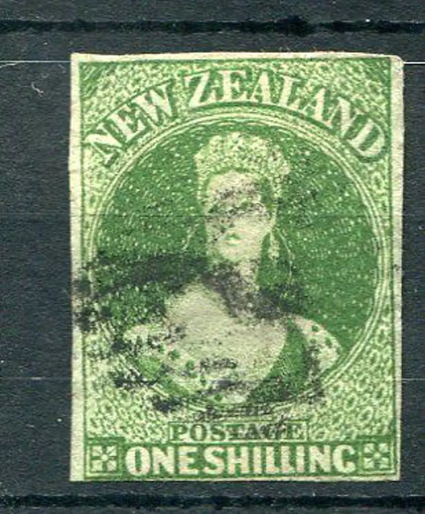New Zealand 1862 1/- deep yellow-green on pelure ... Image 1++