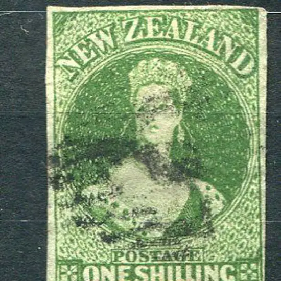 New Zealand 1862 1/- deep yellow-green on pelure ...