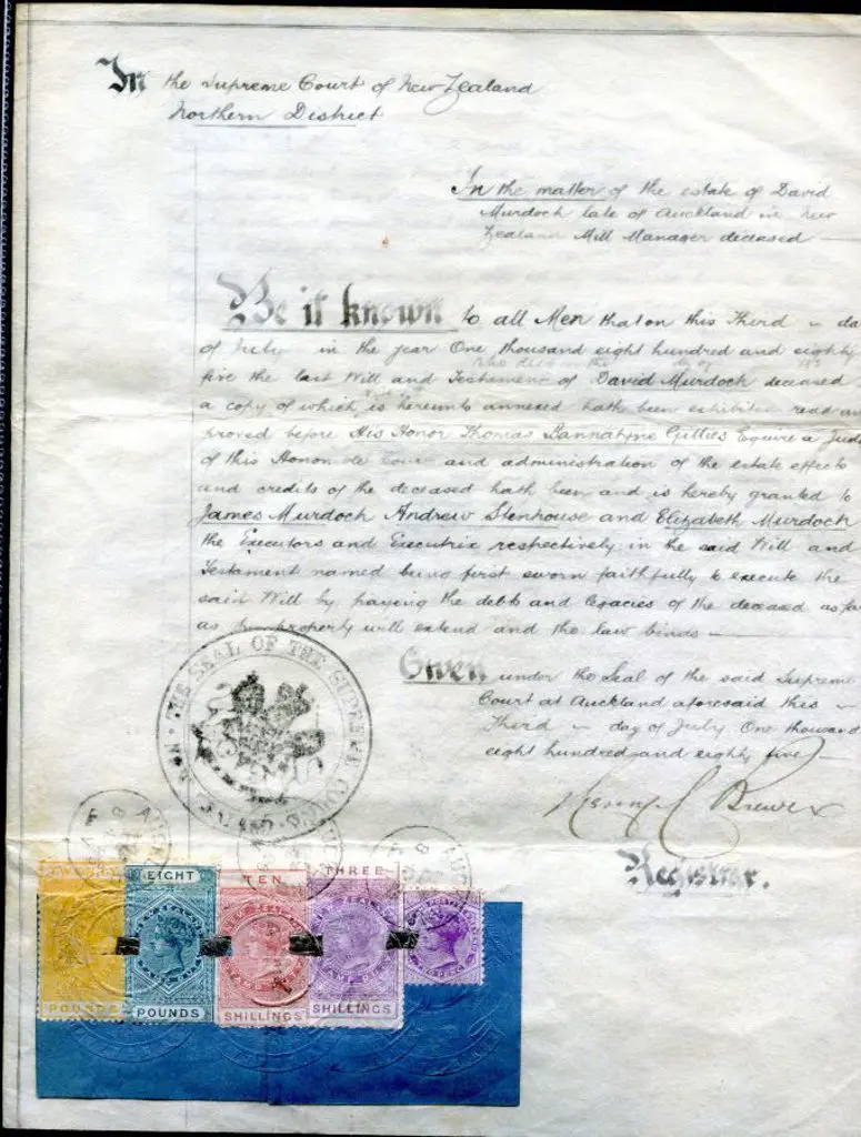 New Zealand 1885 (8th Oct) Supreme Court Probate ... Image 1++