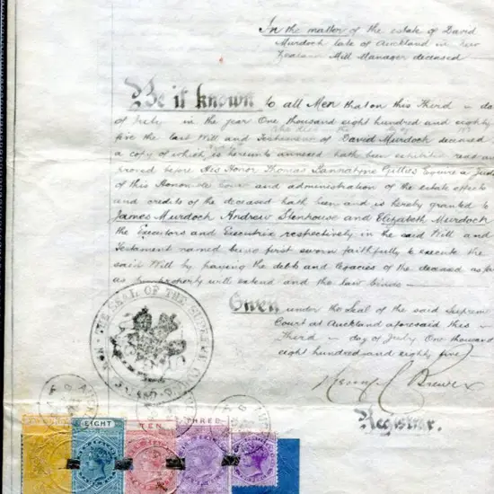 New Zealand 1885 (8th Oct) Supreme Court Probate ...