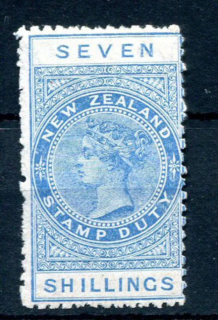 New Zealand 1895 7/- pale blue QV postal fiscal, ... Image 1++