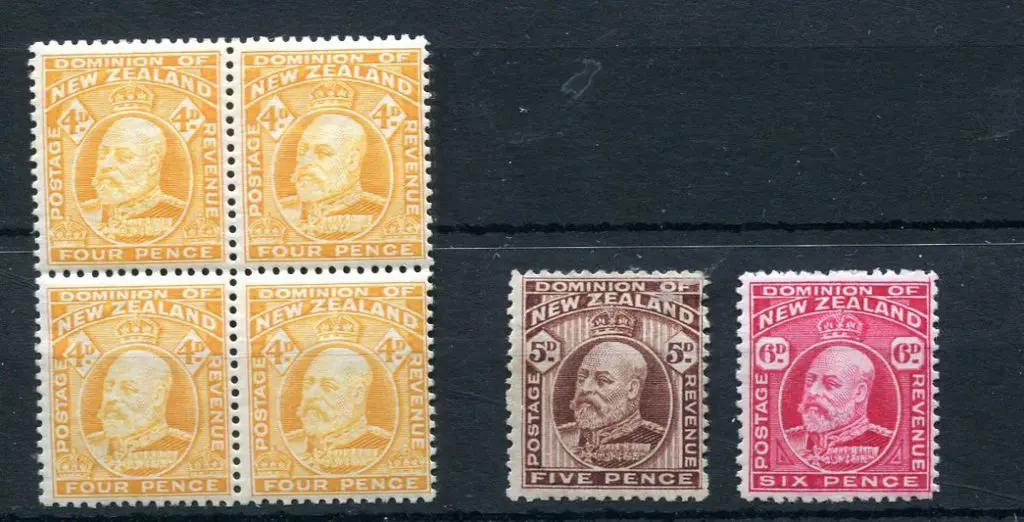 New Zealand 1909/16 4d yellow MUH/MLH block of 4 ... Image 1++