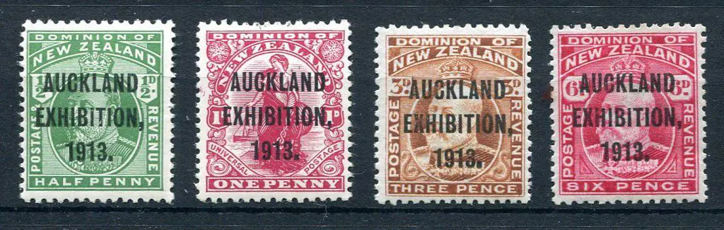 New Zealand 1913 Auckland Exhibition set of 4. ... Image 1++