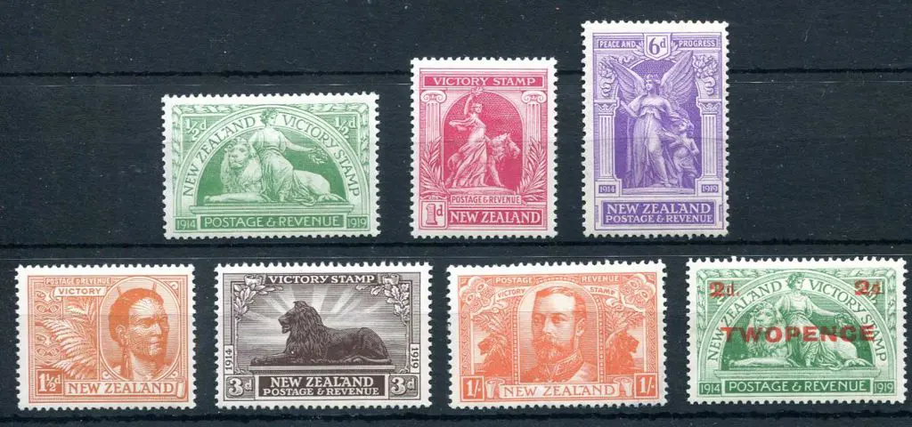 New Zealand 1920 Victory set of 6 & "2d TWOPENCE" ... Image 1++