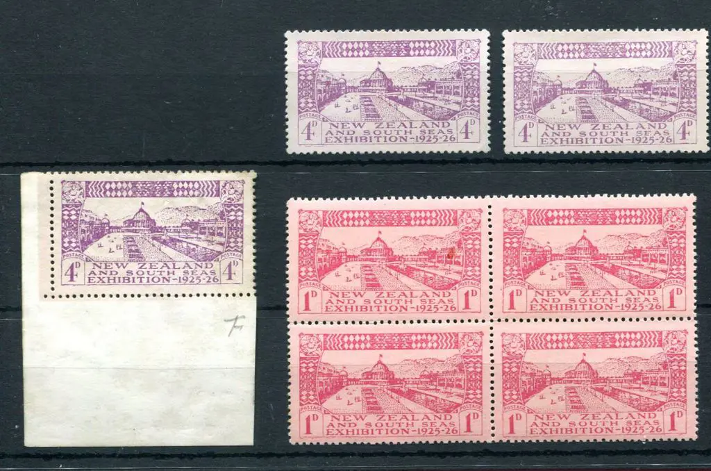 New Zealand 1925 1d Dunedin block of 4 MUH plus 4d ... Image 1++