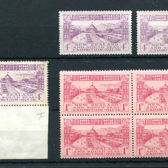 New Zealand 1925 1d Dunedin block of 4 MUH plus 4d ...