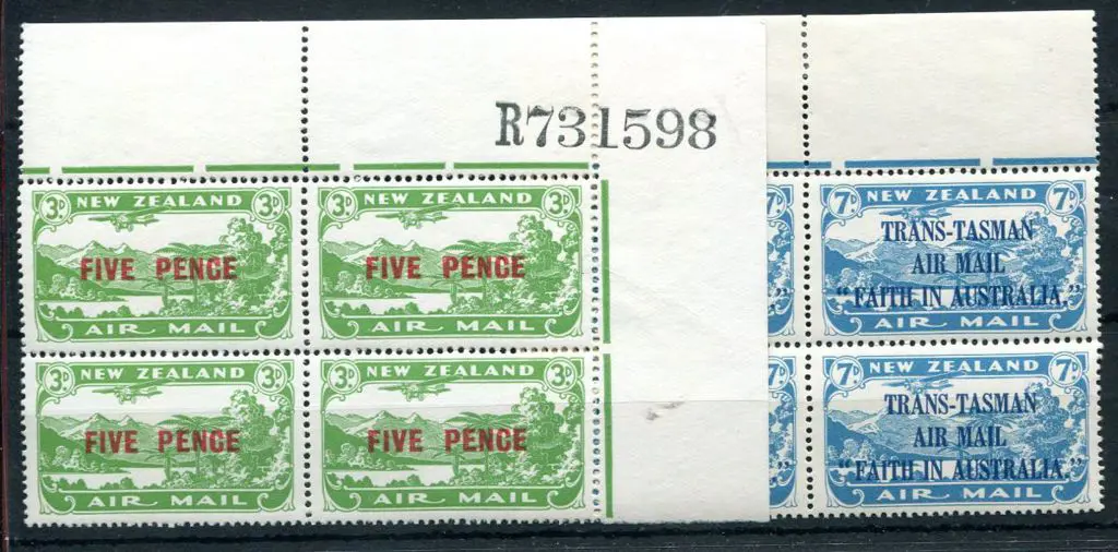 New Zealand 1931 "FIVE PENCE" on 3d Air in top ... Image 1++