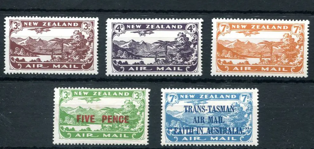 New Zealand 1931 Airmails set of 3 plus "FIVE ... Image 1++