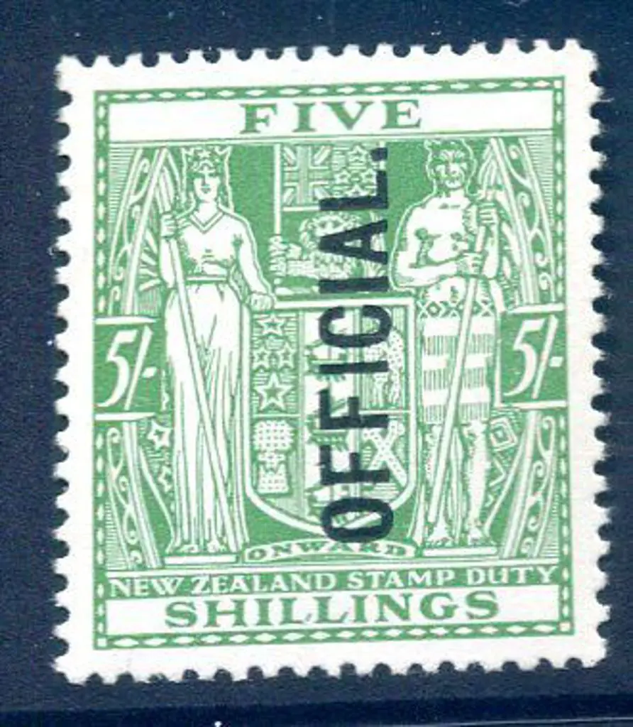 New Zealand 1933 5/- Arms, single wmk, perf. 14 ... Image 1++