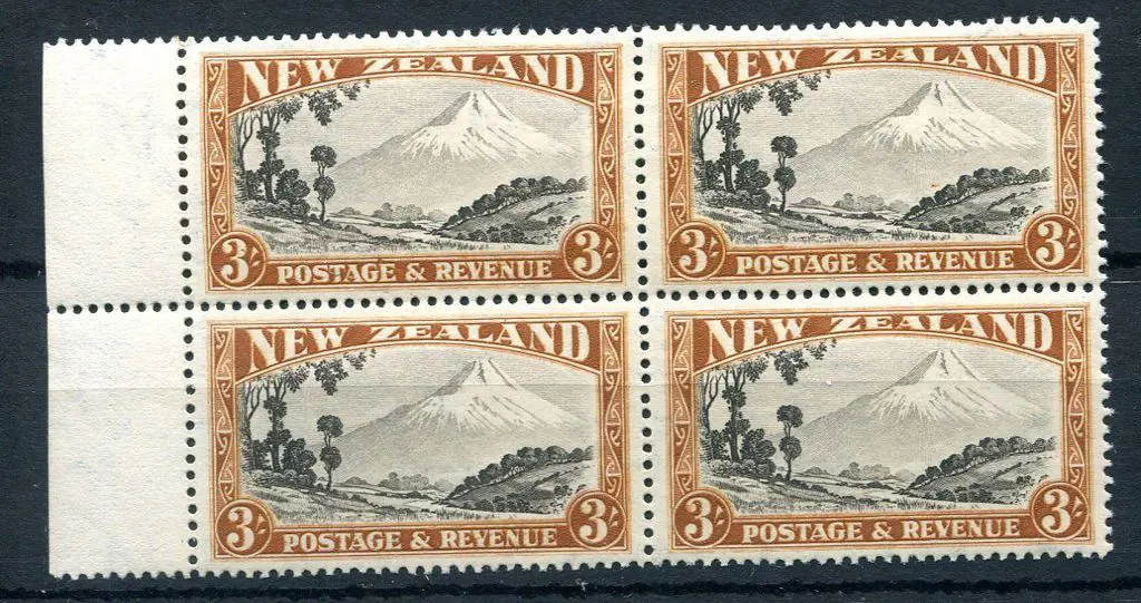 New Zealand 1936/42 3/- Mt Egmont, mult wmk, perf. ... Image 1++