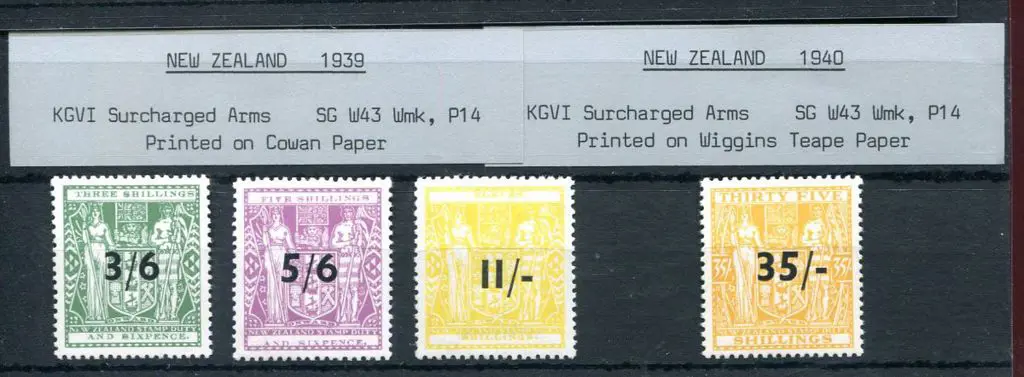 New Zealand 1940 3/6d, 5/5d & 11/- Arms surcharges ... Image 1++