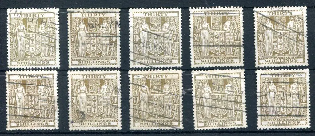 New Zealand 1940/58 30/- brown x 10 good to fine ... Image 1++