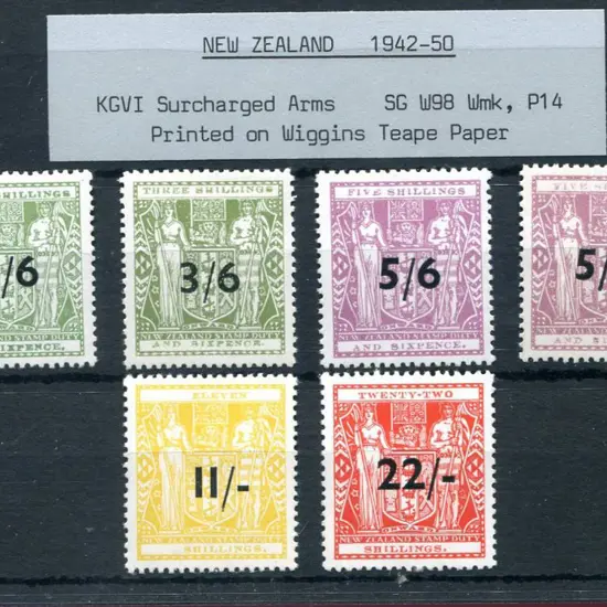 New Zealand 1942/50 3/6d & 5/6d with both upright ...