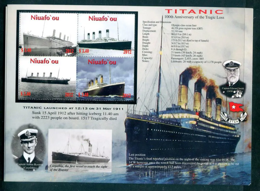Niuafo'ou 2012 $13.60 Titanic Anniv M/S's x 20. ... Image 1++